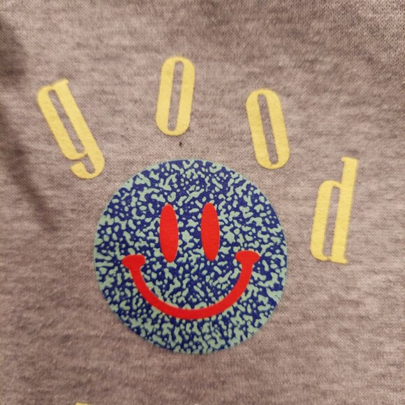 Hoodie womens M good vibrations colorful retro upbeat happy face sun boho hippie - Picture 9 of 16